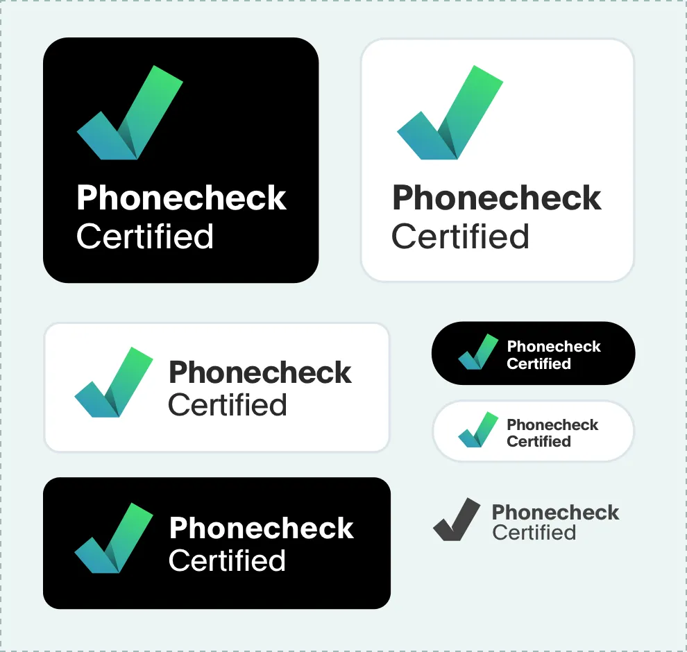 Sammlung der zertifizierten Phonecheck-Badges