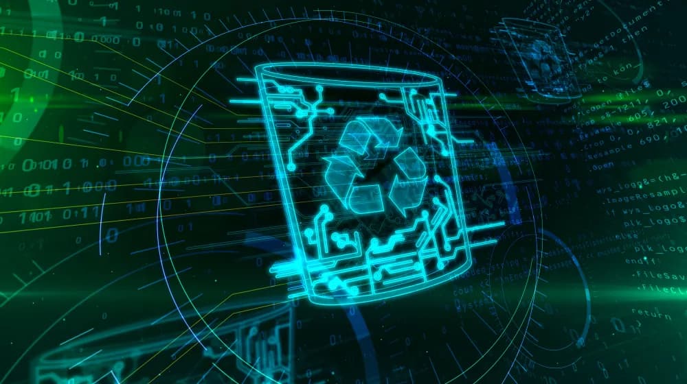 blueprint of phone battery with recycle symbol