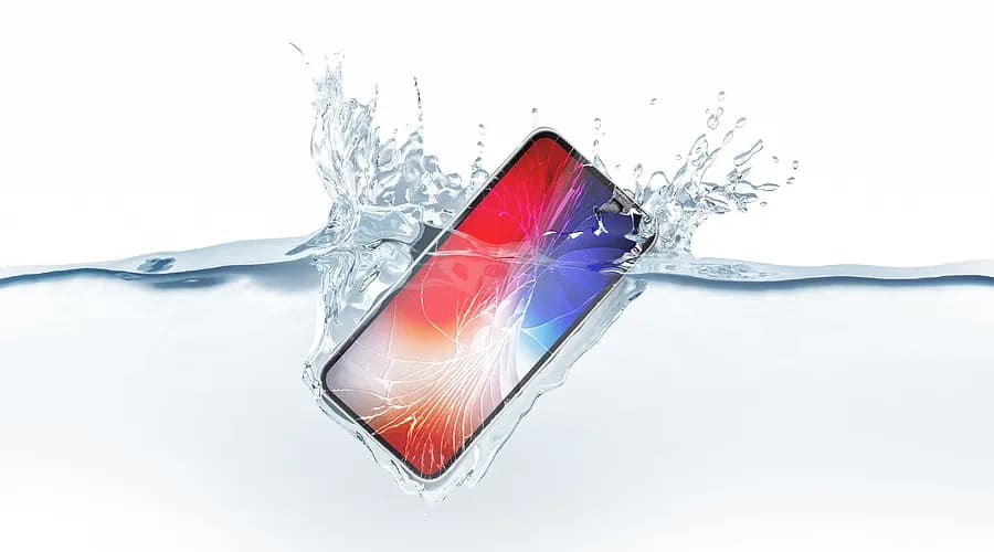 Phone half submerged in water