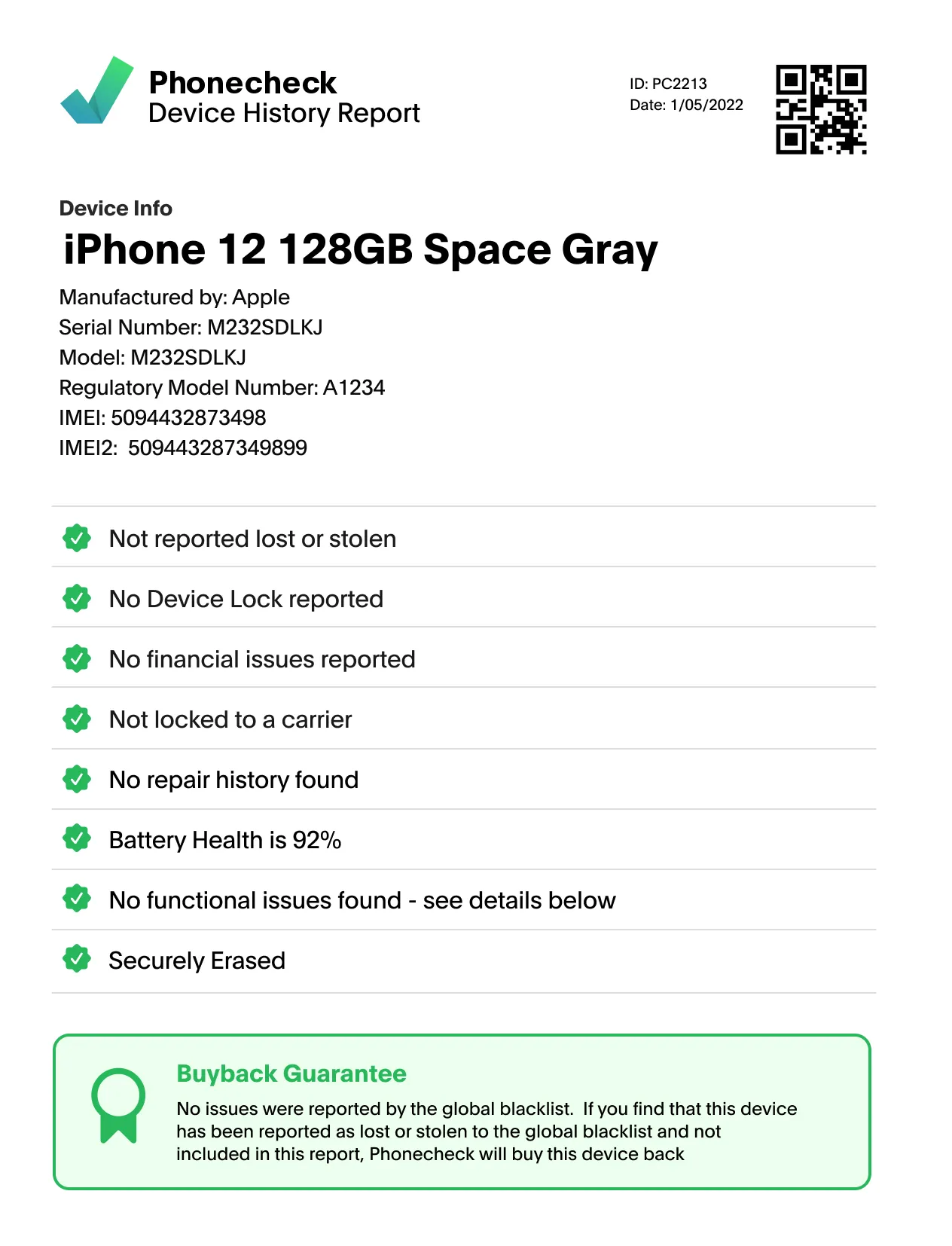 Phonecheck Certified Gerät mit vollständigem Datenverlauf