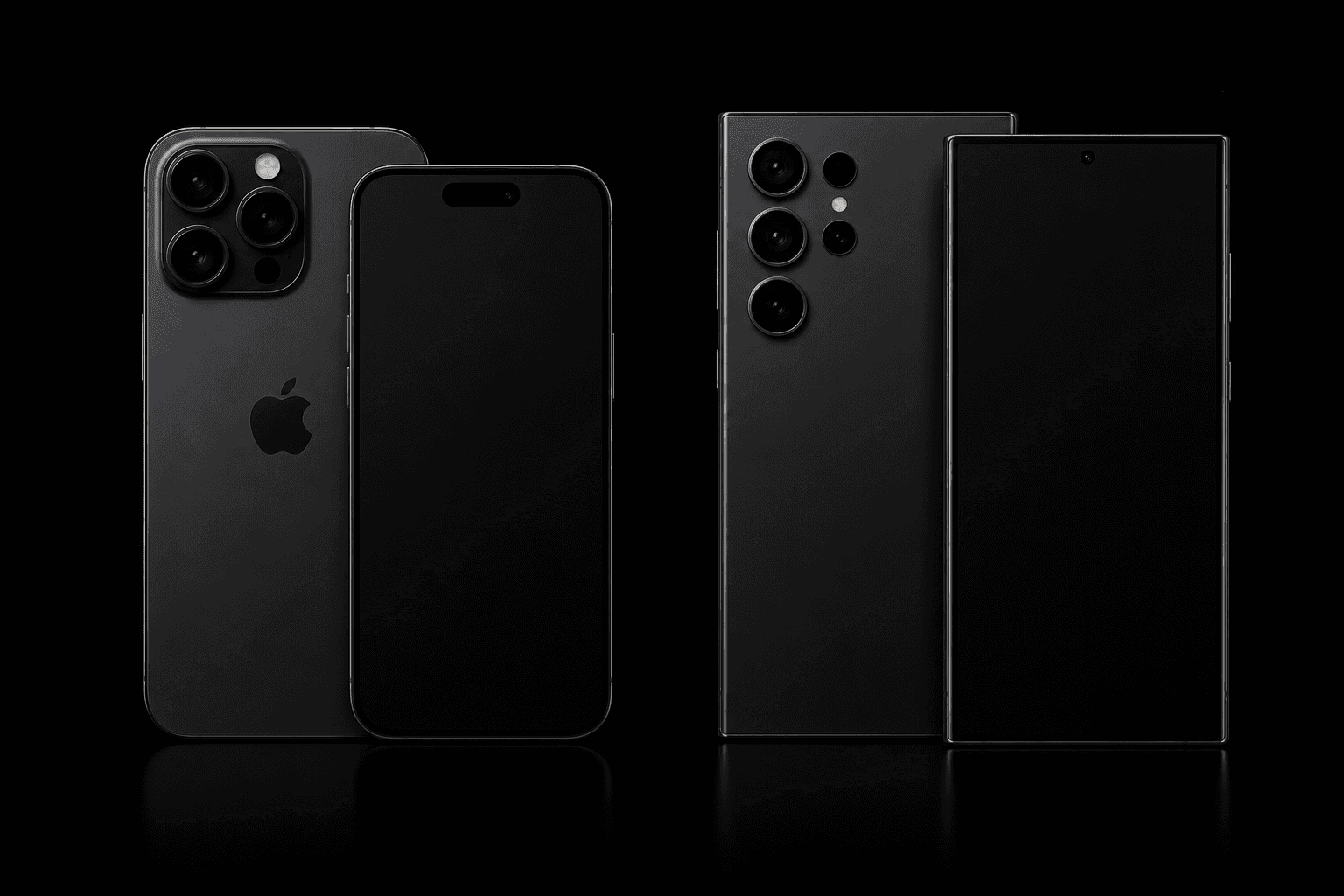 Telefone — iPhone Pro und Samsung Galaxy auf Schwarz