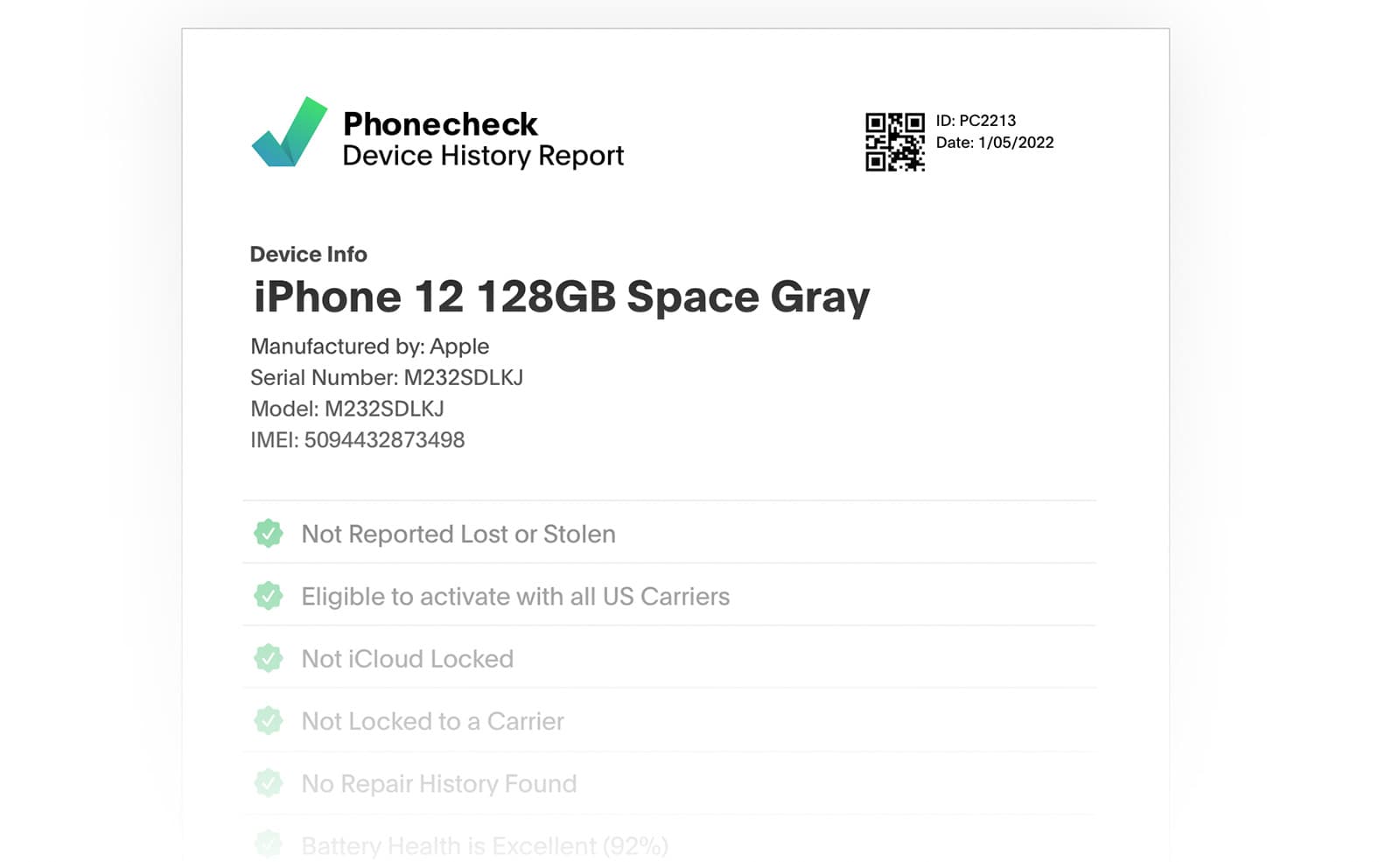 The Device History Report by Phonecheck